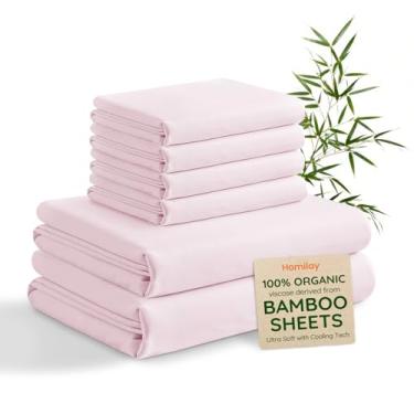 Imagem de Homilay Jogo de cama King 6 peças 100% viscose derivado de bambu, roupa de cama macia e sedosa com bolso profundo de até 16, lençóis de cama refrescantes orgânicos e certificados Oeko-TEX, rosa