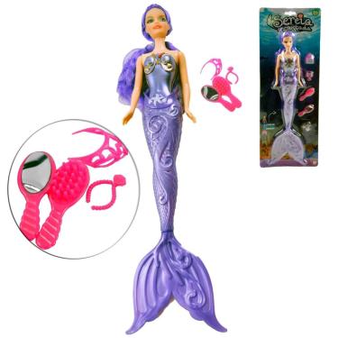 Imagem de Boneca Sereia com Acessórios LUZ 5 Peças Encantada - Tudo em Caixa
