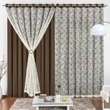 Imagem de Cortina 4 Mt Sala Quarto Renda com Malha para Trilho Suisso Baratissima Tabaco