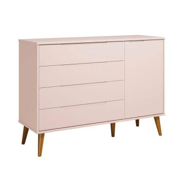 Imagem de Comoda Sapateira Elfe Retro 1 Porta 4 Gavetas Rosa Fosco - Moveisaqui