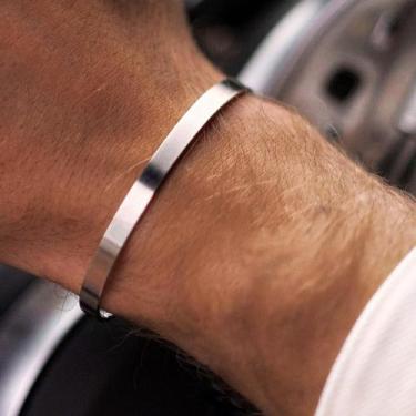 Imagem de Bracelete masculino prata ajustável pulseira aço inoxidável - VRACESSÓ