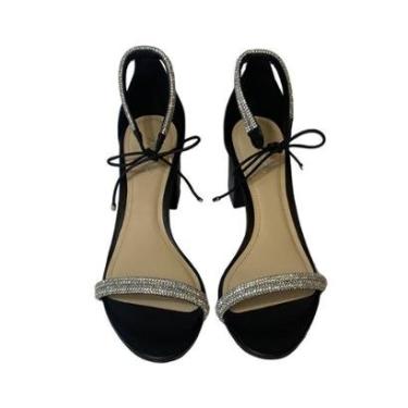 Imagem de Sandália Salto Bloco Arezzo Amarração Strass Preto-Feminino