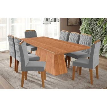 Imagem de Conjunto: Mesa Sala Jantar Helena Tampo Madeirado 210x100cm E 8 Cadeiras Paola Cinamomo - Carvalho-linho Grafite - Cimol