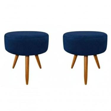 Imagem de Kit 02 Puff Redondo Pés Palito Azul Marinho - SMF DECOR