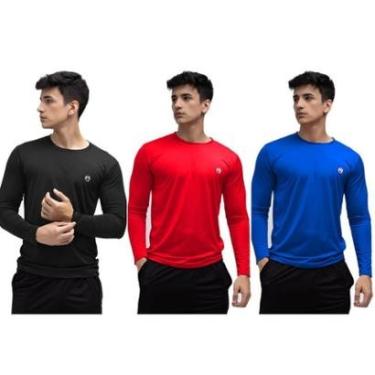 Imagem de Kit 3 Camisa Masculina Térmica Manga Longa Com Proteção Uv 50+-Masculino