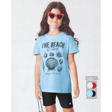 Imagem de Conjunto menina camiseta concha e verão divertido leve moderno - Branco e Azul - Menina 4 a 14 anos-Feminino