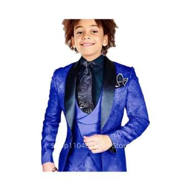 Imagem de Conjunto De Terno Jacquard 3 Peças Para Meninos: Blazer, Colete E Calç
