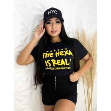 Imagem de Camiseta Copa do Mundo Brasil Hexa Preta Tendência - trinca, P