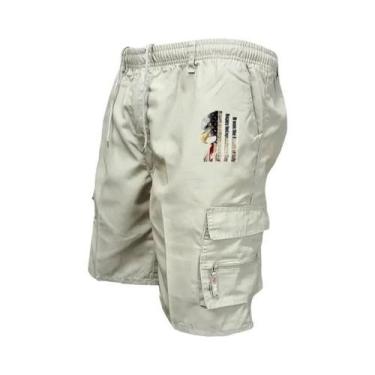 Imagem de Bermudas Cargo Masculinas Com Cintura Elástica Para Trabalho, Lazer Ao