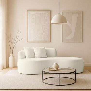 Imagem de Sofá Feijão De Canto Curvado Elegante 2 Lugares Bouclé off White