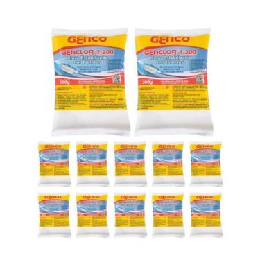 Imagem de Kit 12 Pastilha Tablete Estabilizado Genclor T-200 Genco  200g