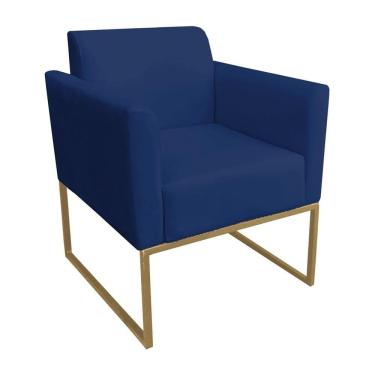 Imagem de Poltrona Decorativa Base Industrial Dourada Maressa S04 Suede Azul Marinho - Ibiza