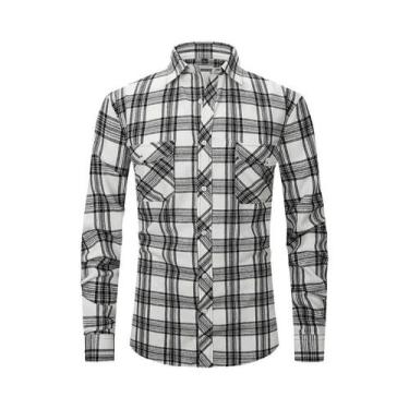 Imagem de Camisa Masculina De Manga Longa Em Algodão Escovado Xadrez Vermelho Eu