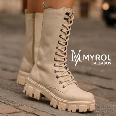 Imagem de Bota Coturno Cano Alto/Longo Tratorada Estilo Blogueira Off White - My