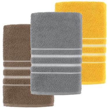 Imagem de KIT 3 TOALHAS DE BANHO TEKA ESCALA 65 X 130 CM SORTIDAS Cor:Amarelo-Ci