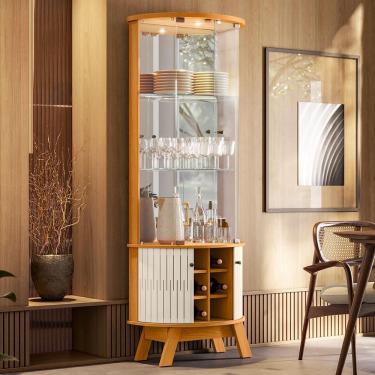 Imagem de Cristaleira Para Sala De Jantar Vidro Espelho E Led Marília M07 Cinamomo Off White - Ly...