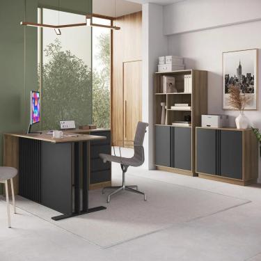 Imagem de Escrivaninha Em L Estante E Balcão Rael Mel-grafite F10 - Mpozenato