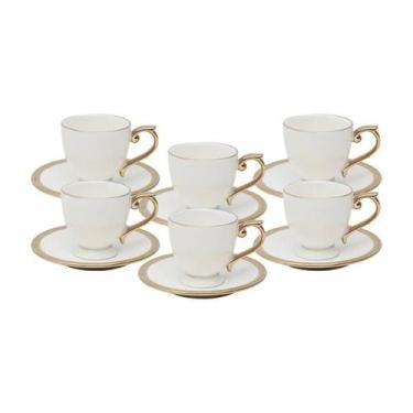 Imagem de Conjunto De 6 Xícaras De Café De Porcelana Com Pires Paddy Branco 90Ml