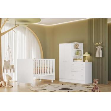 Imagem de Conjunto Quarto Bebê Reto Berço Com Colchão e Guarda Roupa - Maxi do B