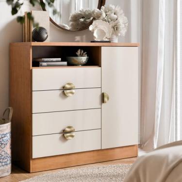Imagem de Cômoda Aurora 4 Gavetas E 1 Porta Com Nicho Puxador Dourado Multiuso P
