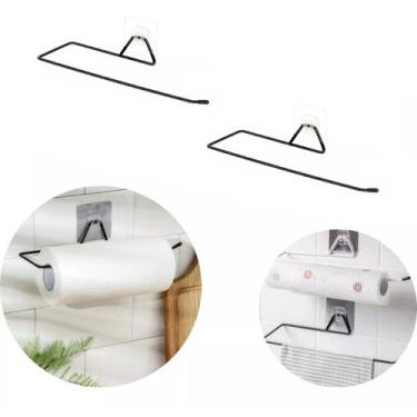 Imagem de 2 Suporte Porta Papel Toalha Adesivo Parede Cozinha Preto - Bf