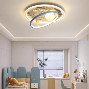 Imagem de Luminária de teto LED para quarto infantil regulável com controle remoto Luminária de teto infantil com design de astronauta Lustre de anel Lunar Meninos Meninas Quarto luminária de sala de