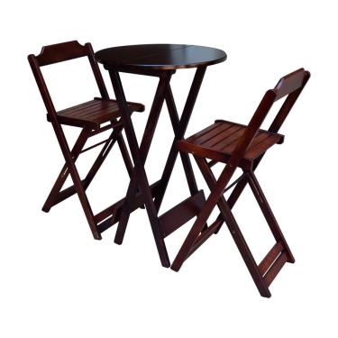 Imagem de Kit 1 Mesa Bistrô Dobrável Com 2 Banquetas Madeira Maciça Assento Madeira Marrom Preguiçosa
