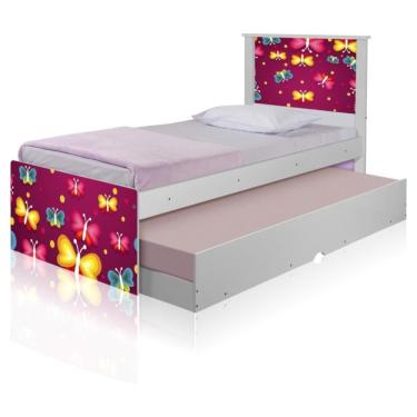 Imagem de Bicama Juvenil Solteiro Barcelona Borboletas com Colchões Espuma D20 MDF MDP Branco