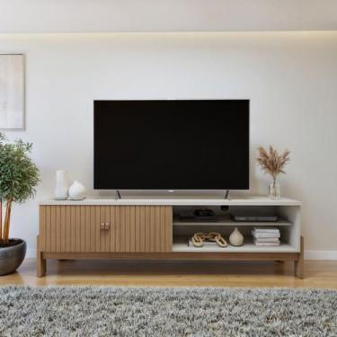 Imagem de Rack para TV até 55 Polegadas MDF 164,5cm Frisado Ouro Preto - Valdemó