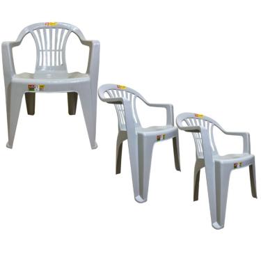 Imagem de Kit 3 Cadeiras Poltrona Boa Vista 120kg Plástico Branco Antares