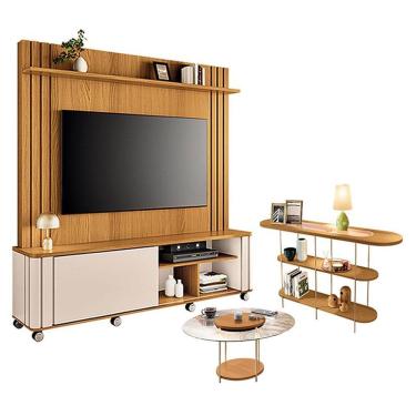 Imagem de Estante Home Theater Trinus Com Mesa De Centro Sky Com Tampo De Vidro E Aparador Infinity Cinamomo Off White -hb Móveis