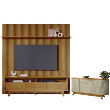 Imagem de Estante Home Theater Com Bancada Suspensa Luna Com Aparador Para Sala Buffet Mônaco Cum...