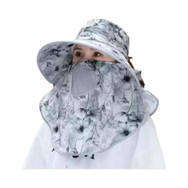 Imagem de Chapéu De Sol Feminino Com Aba Larga E Proteção UV, Máscara Facial Des