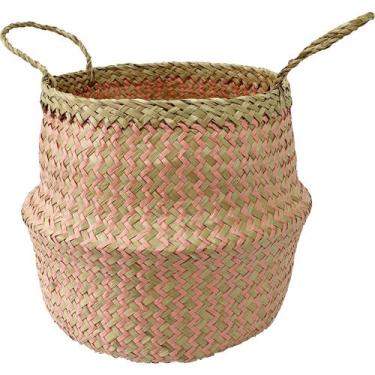 Imagem de Cesta redonda Mundi fibra natural rosa com alça 32x26cm -L Hermitage -