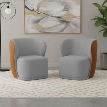 Imagem de Poltrona Sala Orgânica Base Giratória Ayla Kit 2 Pu Nozes e Linho K01 