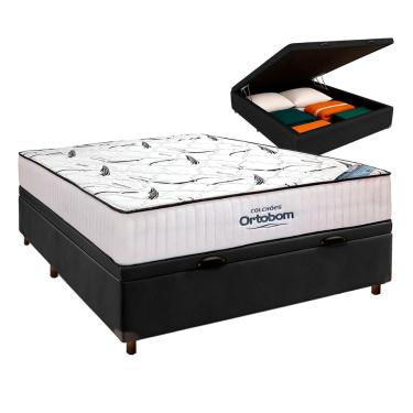 Imagem de Cama Box Bau Preto Com Colchão Casal Ortobom High Foam