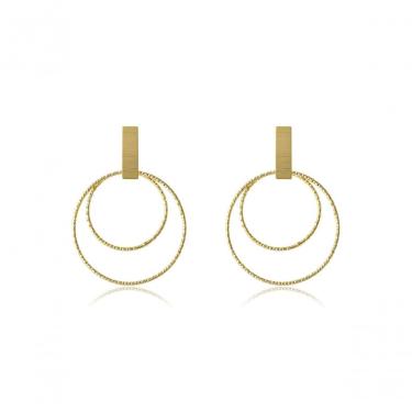 Imagem de Brinco Com Fio Grosso E Dois Círculos Banhado Em Ouro 18k [f027]