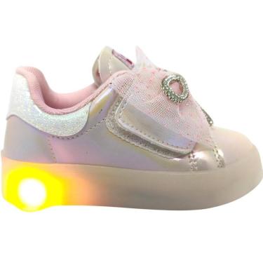 Imagem de Tênis Infantil Menina Casual Dia a Dia Passeio Escola Com Luz Led E Laço Em Strass Anat...