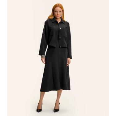 Imagem de Saia Feminina Midi Evasê Em Alfaiataria Endless Preto, P, Preto
