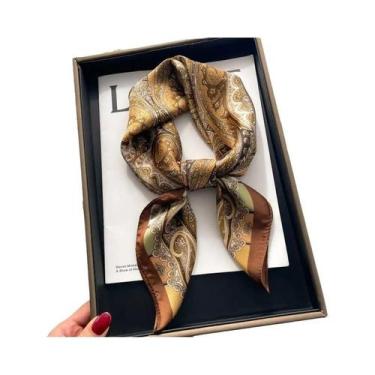 Imagem de Cachecol Feminino De Cetim Estampado Floral Com Poás De 70cm, Quente E