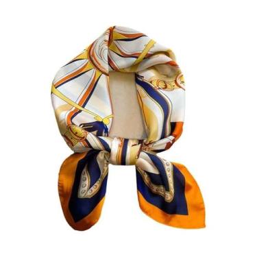 Imagem de Cachecol Feminino De Cetim Estampado Floral Com Poás De 70cm, Quente E