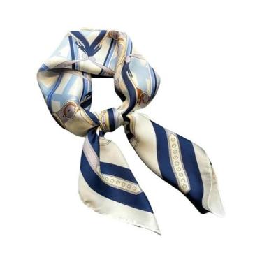 Imagem de Cachecol Feminino De Cetim Estampado Floral Com Poás De 70cm, Quente E