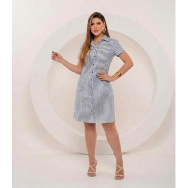 Imagem de Vestido Curto Listrado com Manga  Básico Elegante do Dia a Dia - Wesle