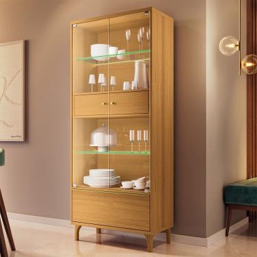 Imagem de Cristaleira Para Sala de Jantar com LED 2 Portas Vidro Lúmen B01 Cinamomo - Lyam Decor