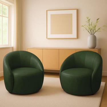 Imagem de Poltrona Decorativa Orgânica Kit 2 Lua Sintético PU Verde D03 - D Ross