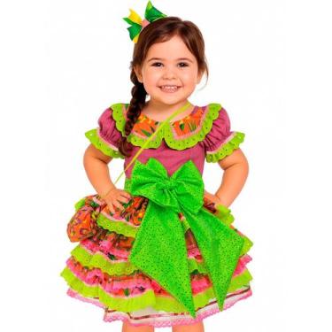 Imagem de Vestido Festa Junina Infantil Xadrez Super Luxo Rodado Com Babados e B