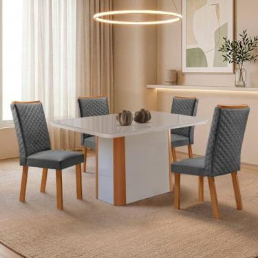 Imagem de Mesa de Jantar Isadora 120cm Tampo MDF e Vidro Canto Copo com 4 Cadeir