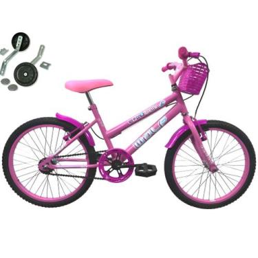Imagem de Bicicleta Infantil Aro 20 Feminina Com Cestinha + Rodinha Lateral  - W