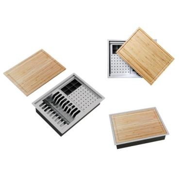 Imagem de Escorredor Inox 3 Módulos Calha Úmida Lateral Quadrada Pratic Com Tábu