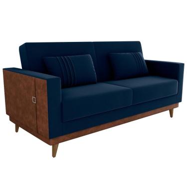 Imagem de Sofá Cama Esther 2 Lugares Retrátil e Reclinável 203cm Azul Veludo Maserati Azul Whisk Milani Movelaria